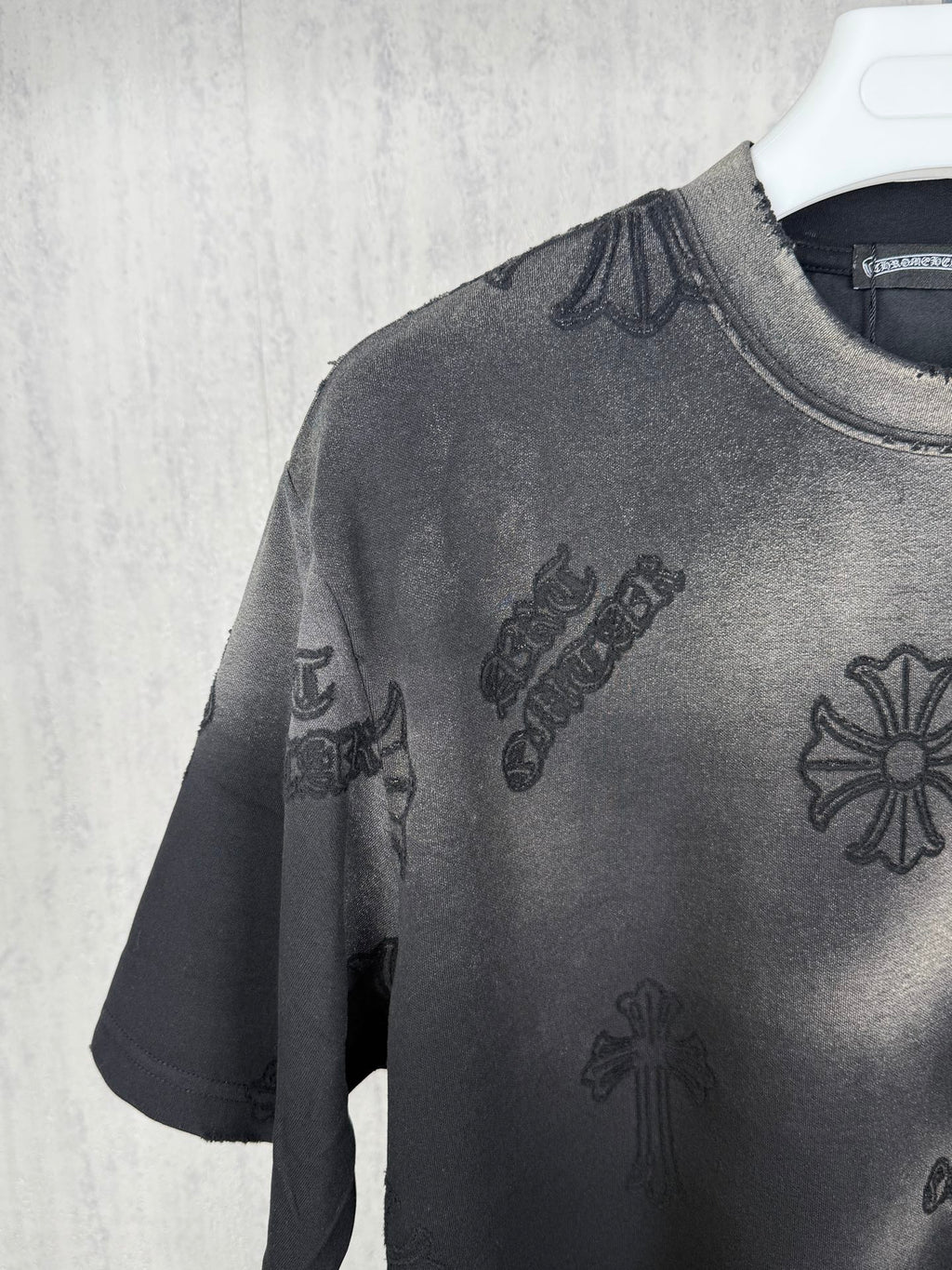 American style acid pickling, laser burning, flower pasting, fabric embroidery, couple casual short sleeved T-shirt