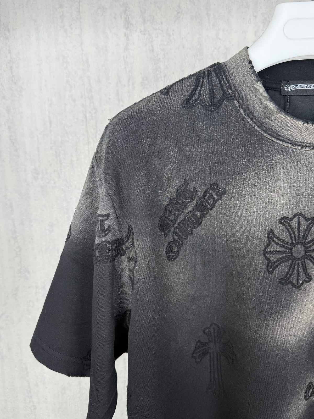 American style acid pickling, laser burning, flower pasting, fabric embroidery, couple casual short sleeved T-shirt