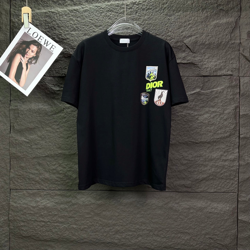 New badge printed embroidered letters couple's short sleeved T-shirt