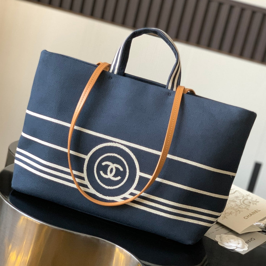 2026 Border Tote Bag Blue Brown Denim Canvas Leather
