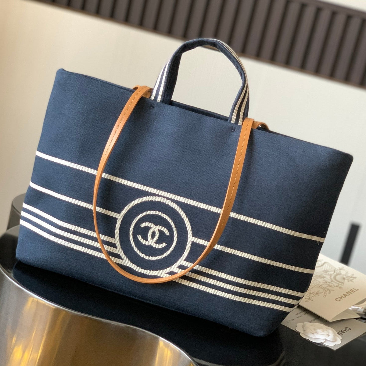 2026 Border Tote Bag Blue Brown Denim Canvas Leather