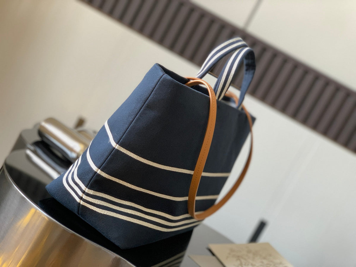 2026 Border Tote Bag Blue Brown Denim Canvas Leather