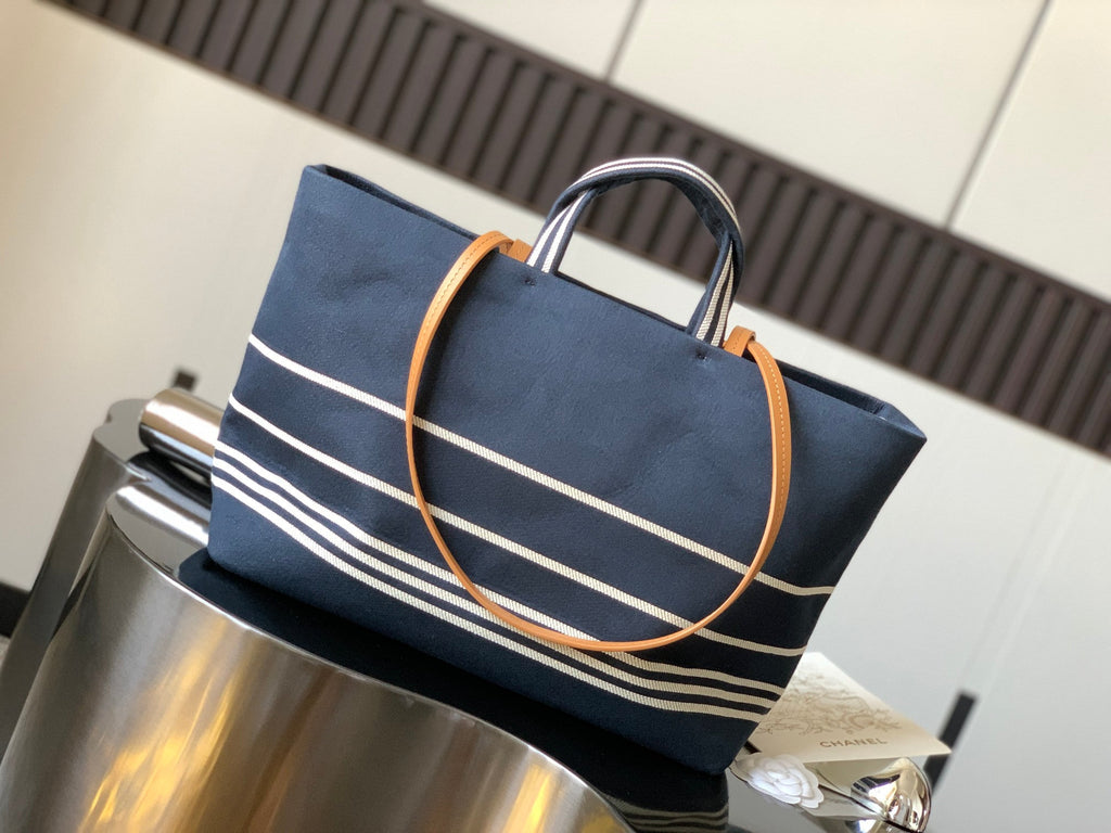 2026 Border Tote Bag Blue Brown Denim Canvas Leather