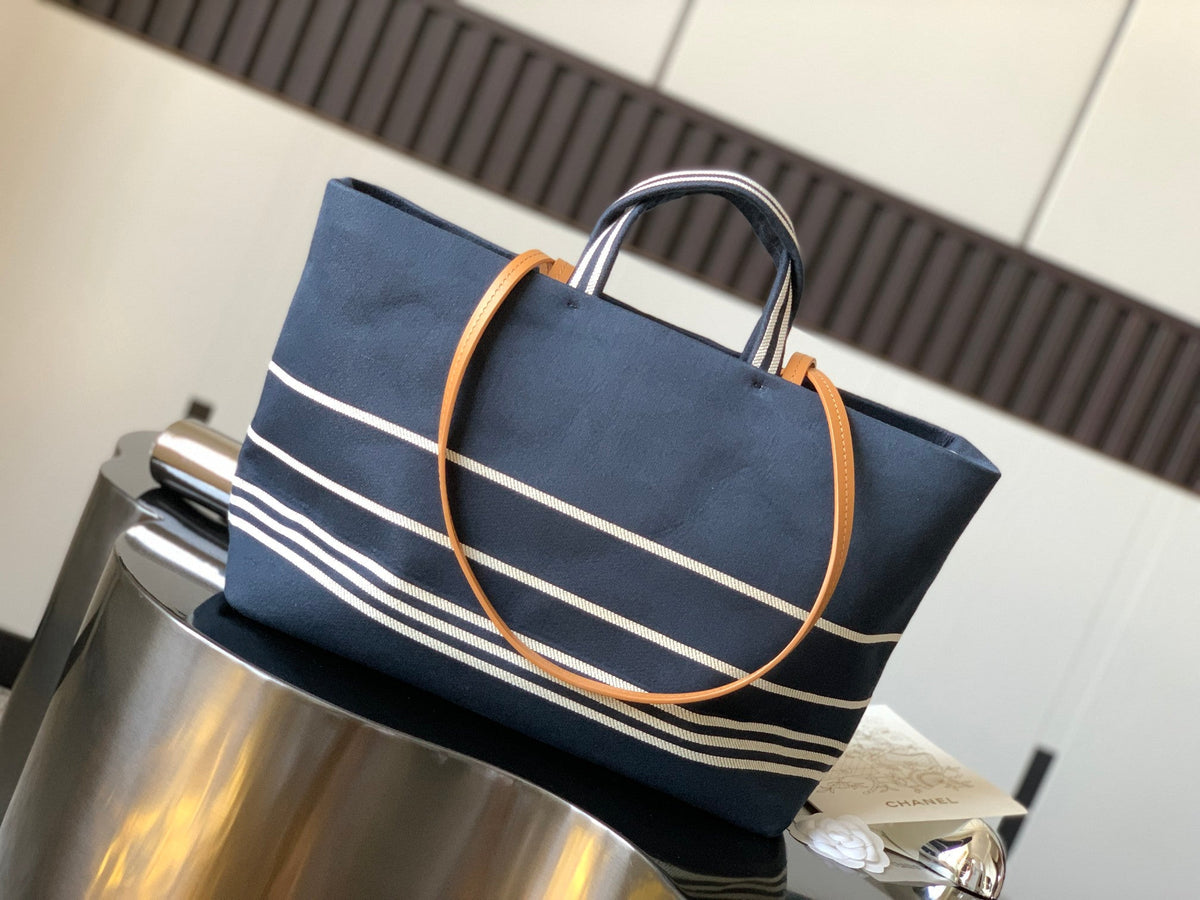 2026 Border Tote Bag Blue Brown Denim Canvas Leather