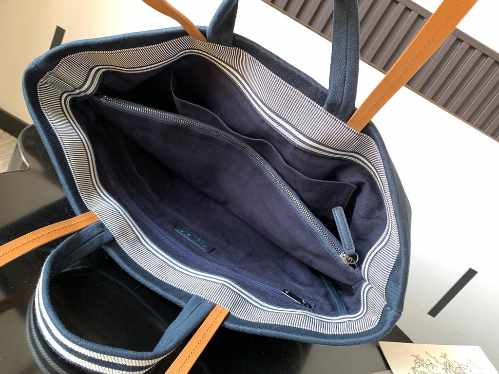 2026 Border Tote Bag Blue Brown Denim Canvas Leather