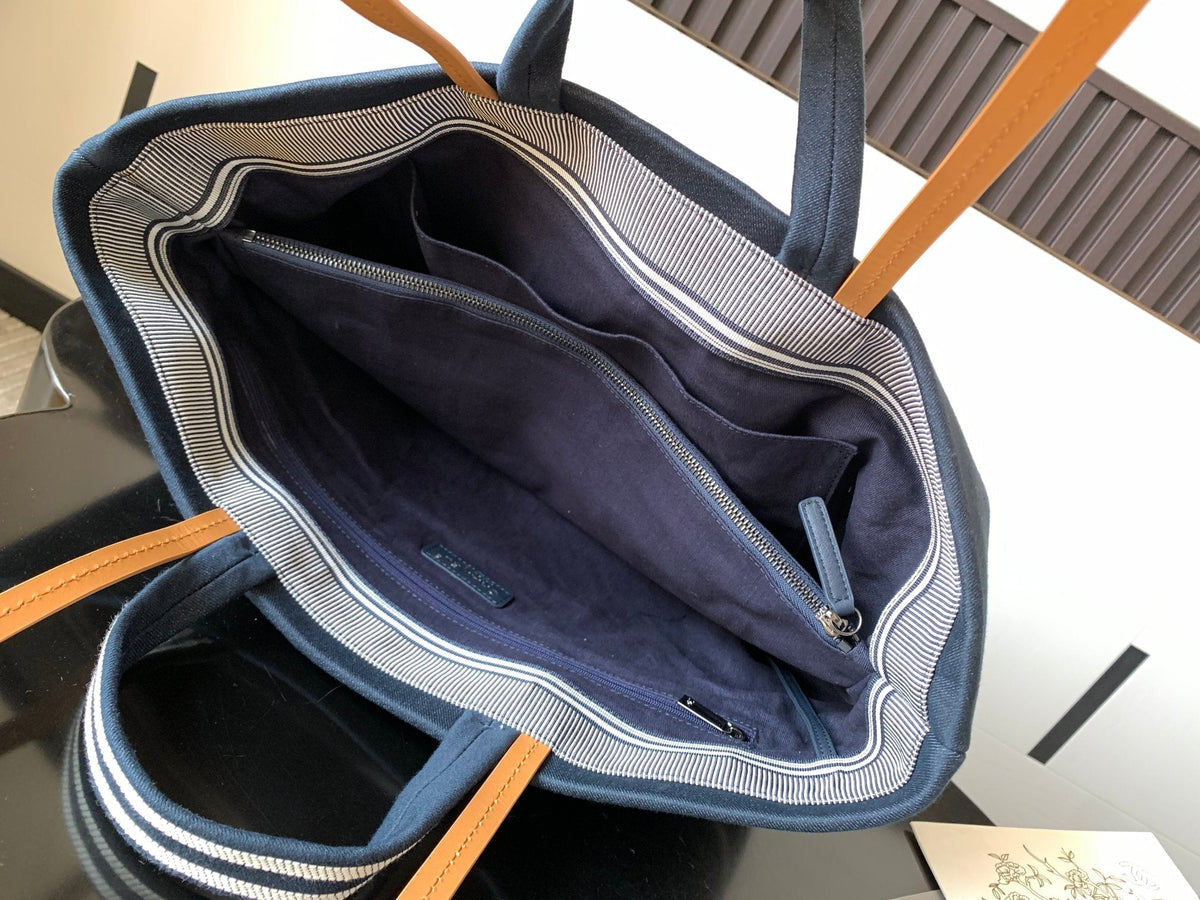 2026 Border Tote Bag Blue Brown Denim Canvas Leather