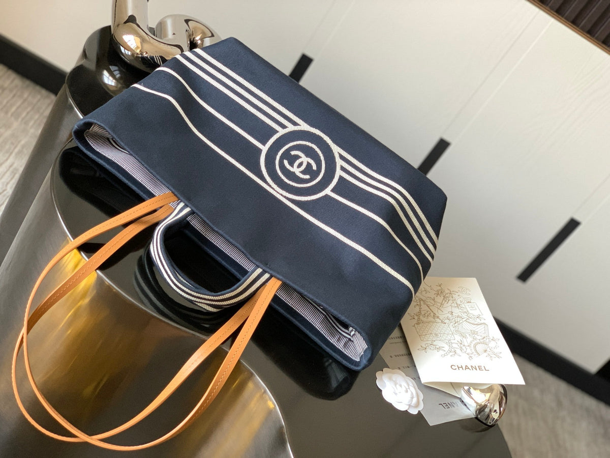 2026 Border Tote Bag Blue Brown Denim Canvas Leather