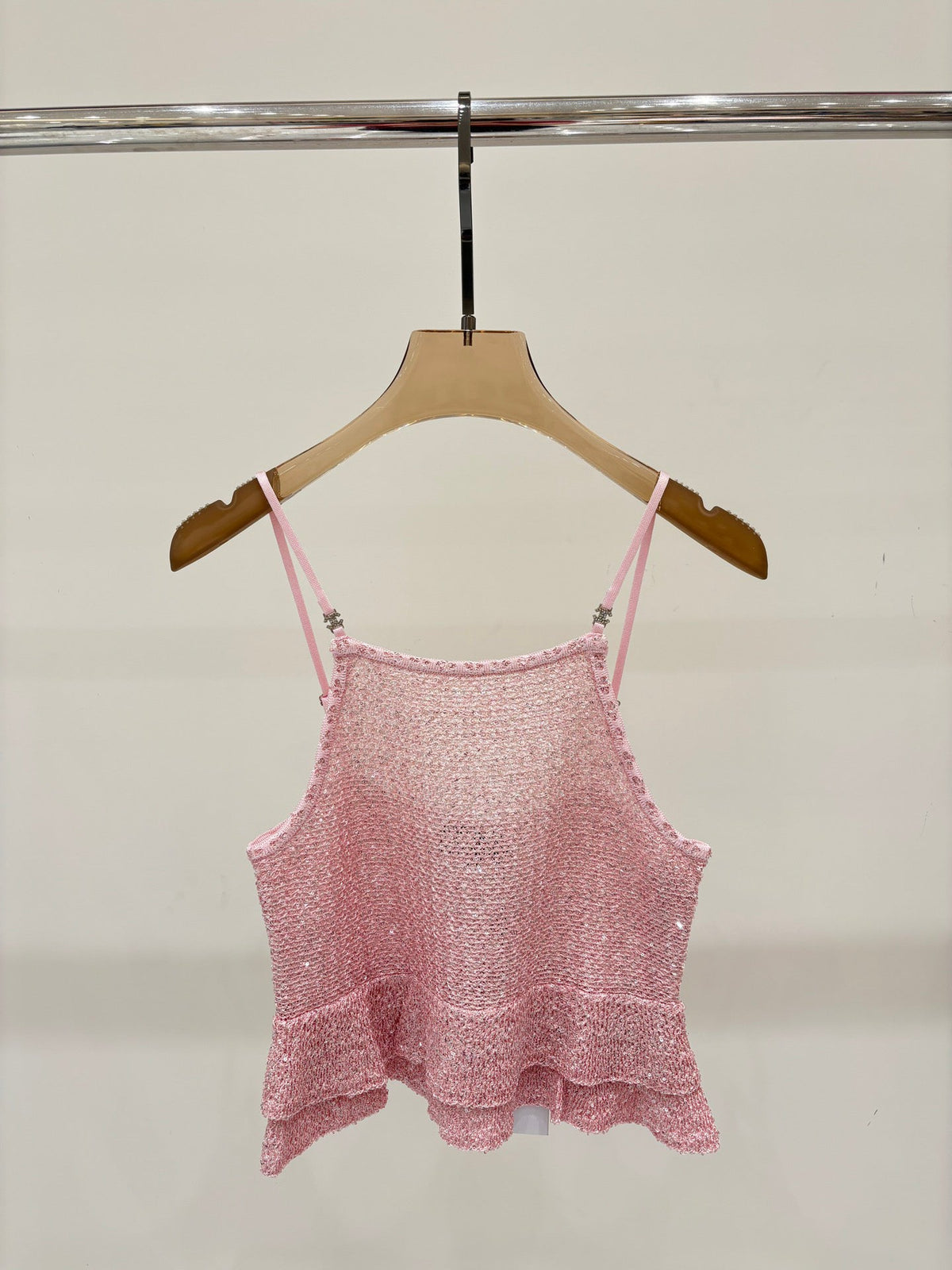 25ss Early spring new diamond button sequins decorated ruffled knitted vest