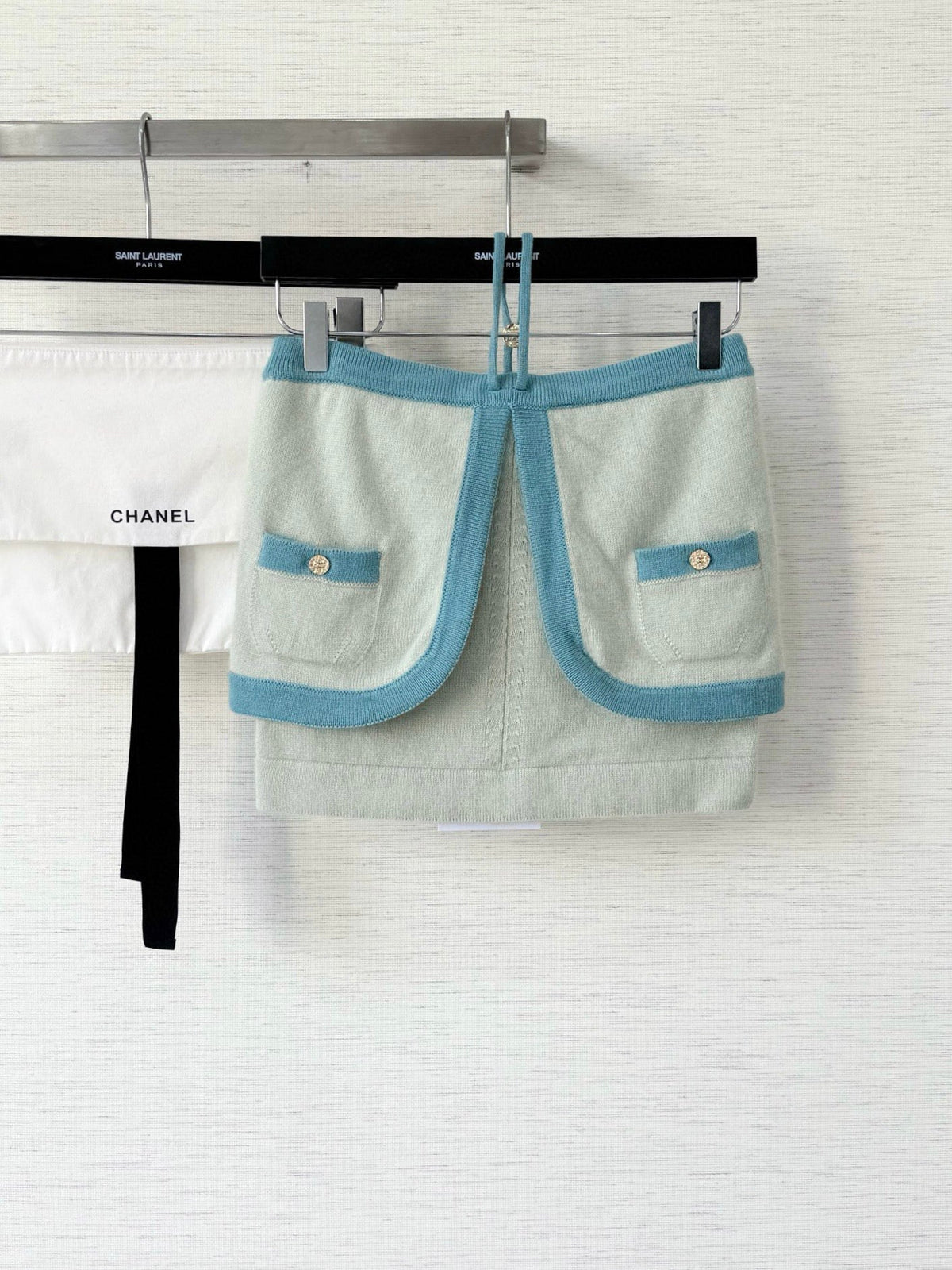 Pure wool, custom-colored and dyed, contrast-colored stitching, and camisole