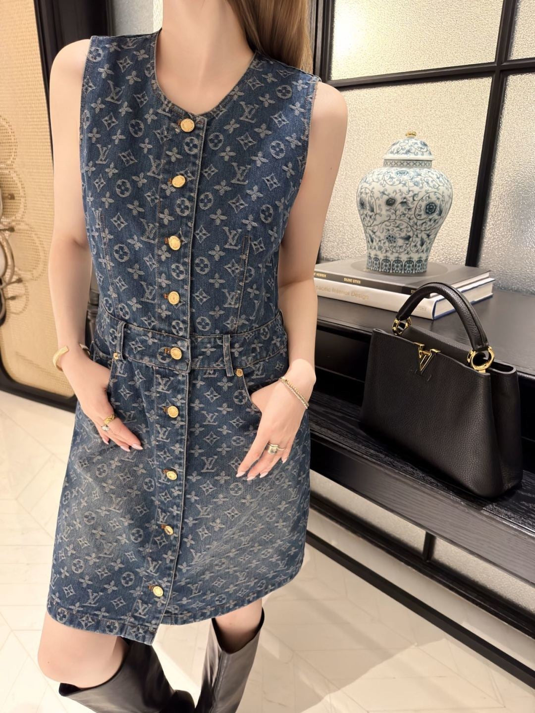 26ss Jacquard Denim Sleeveless Dress