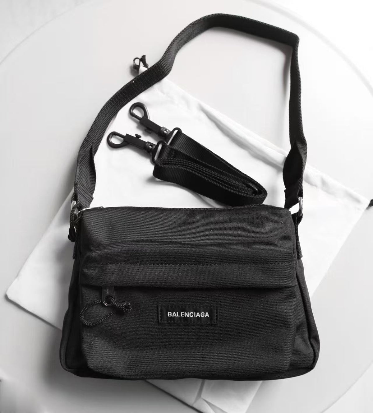 Black recycled nylon shoulder bag armpit bag