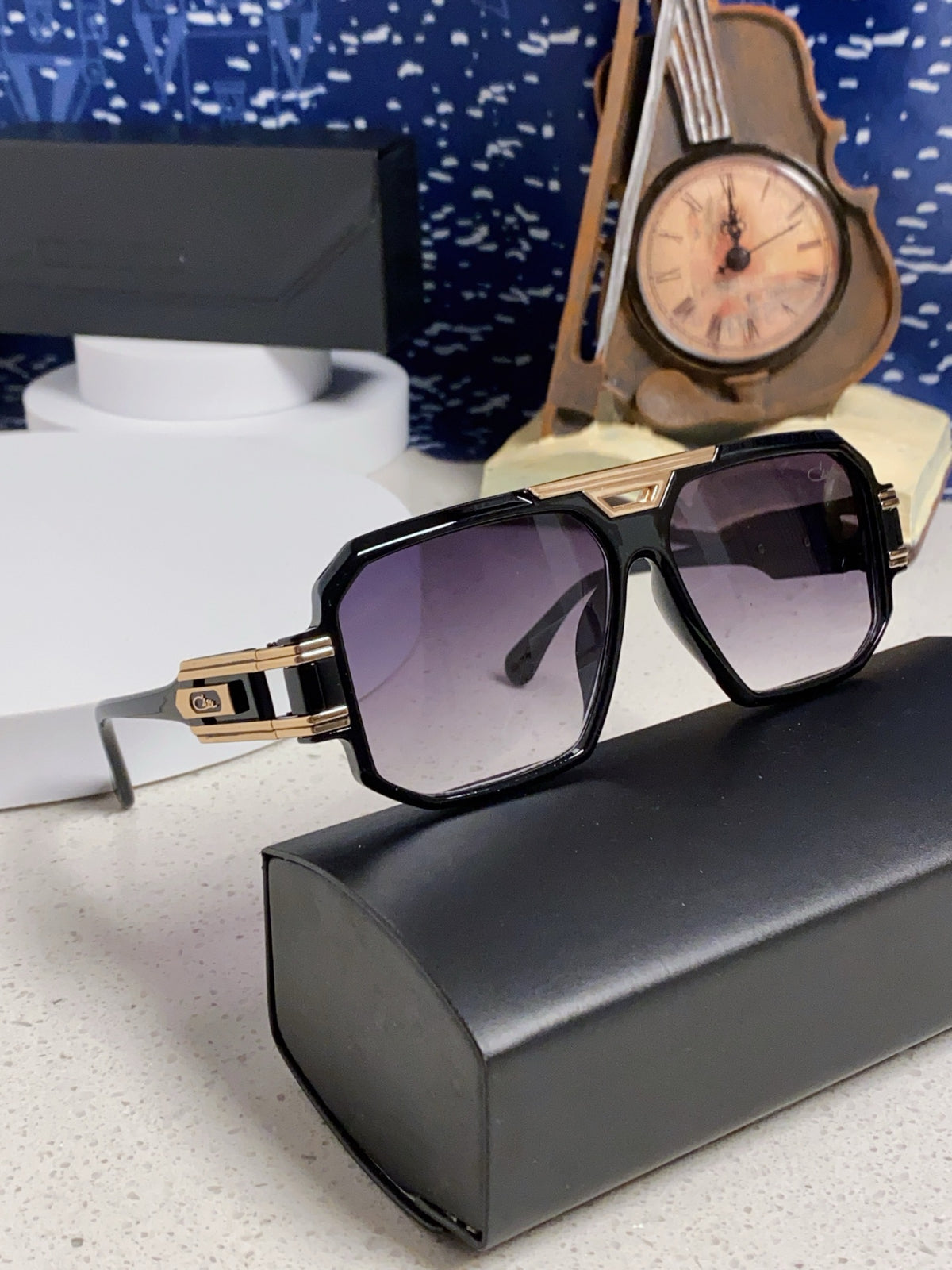 Steampunk retro square frame double beam sunglasses