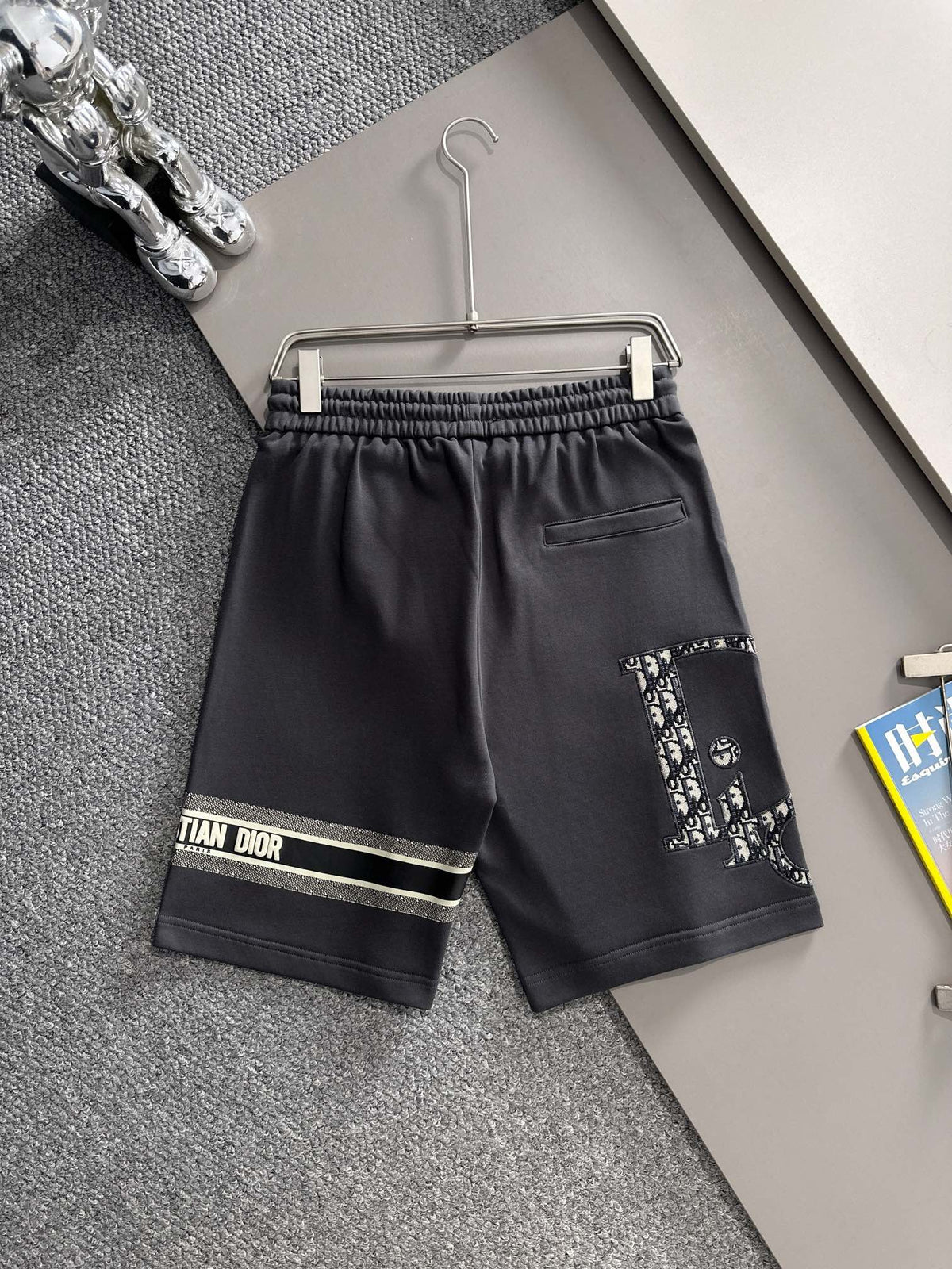 Plush striped letter casual shorts