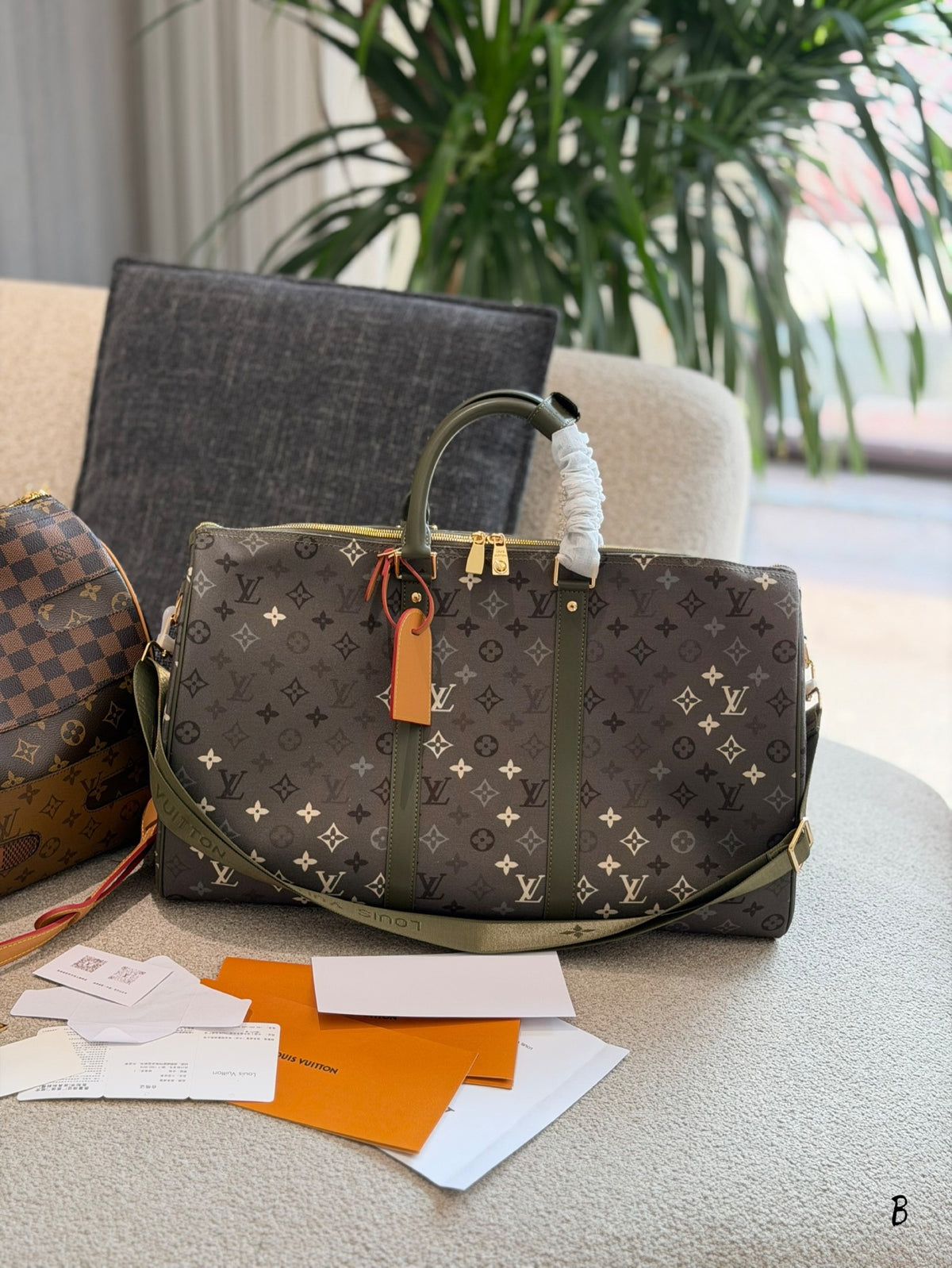 Green/old flower collage airport bag travel bag 50cm