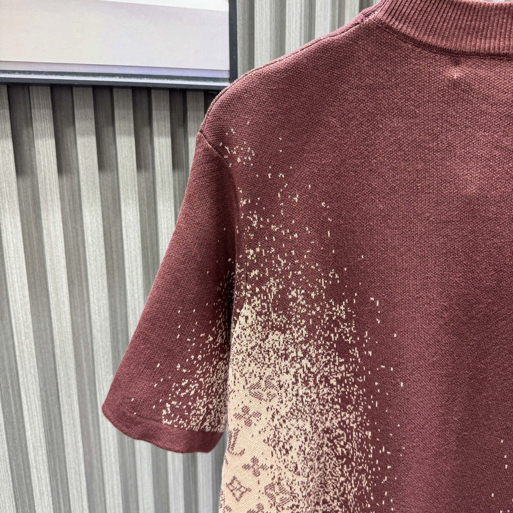 Letter dark jacquard gradient knitted shirt short sleeved
