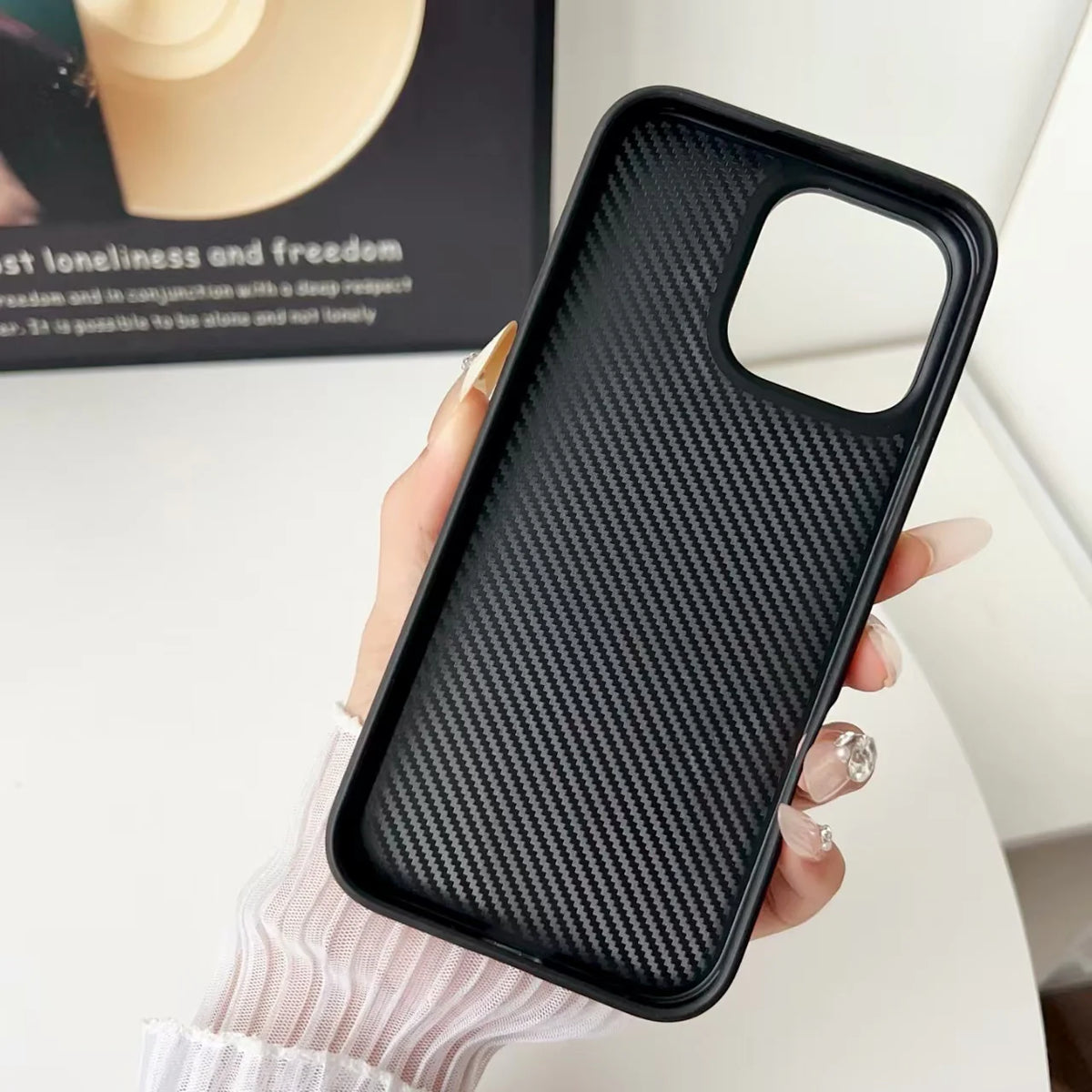 High end carbon fiber patterned leather phone case