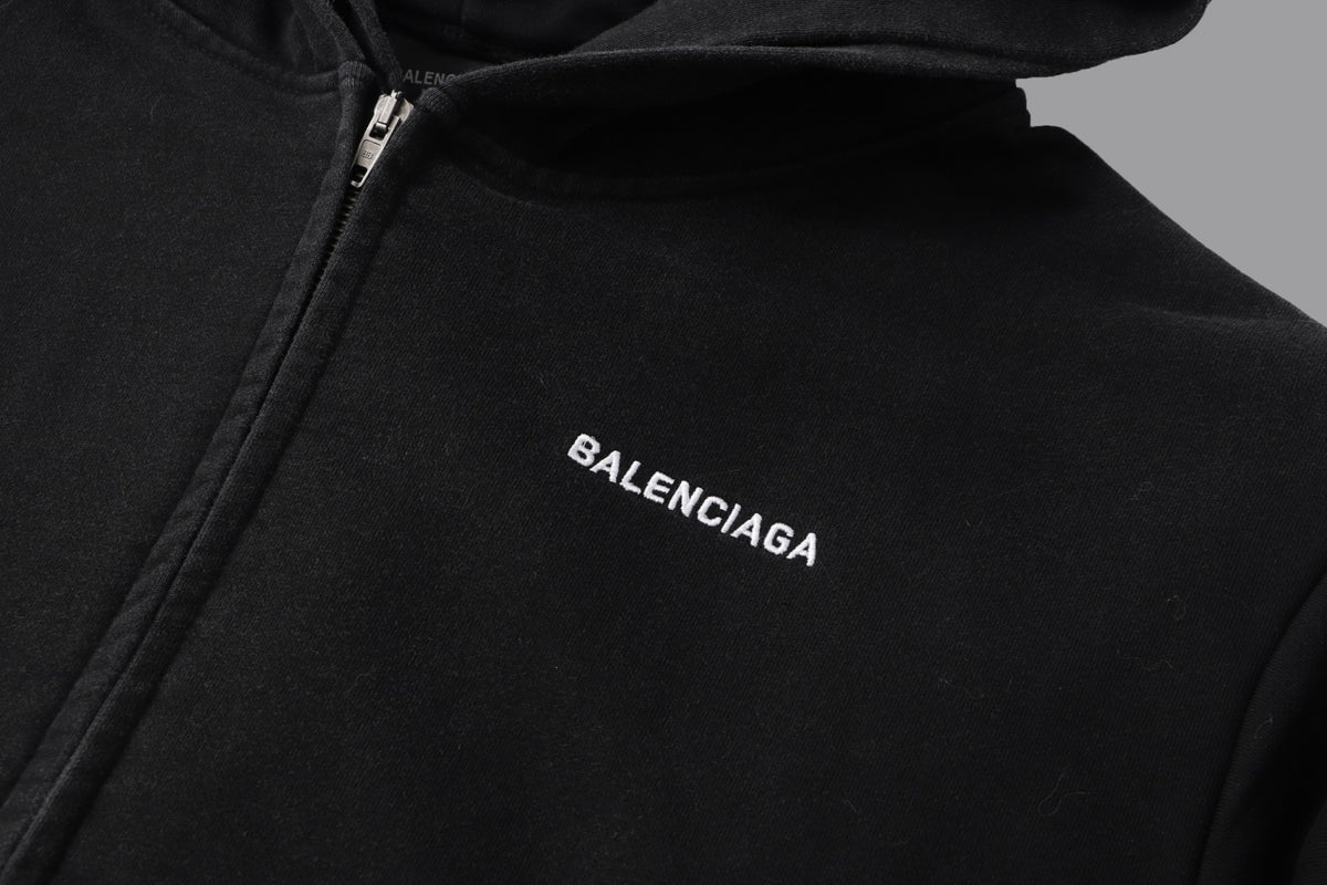 Embroidered letters, fake two pieces, used hoodie, zipper jacket