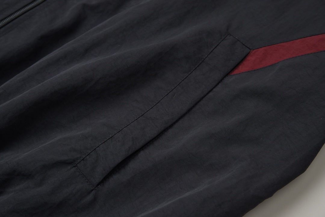 Black and red patchwork embroidered hooded sports suit