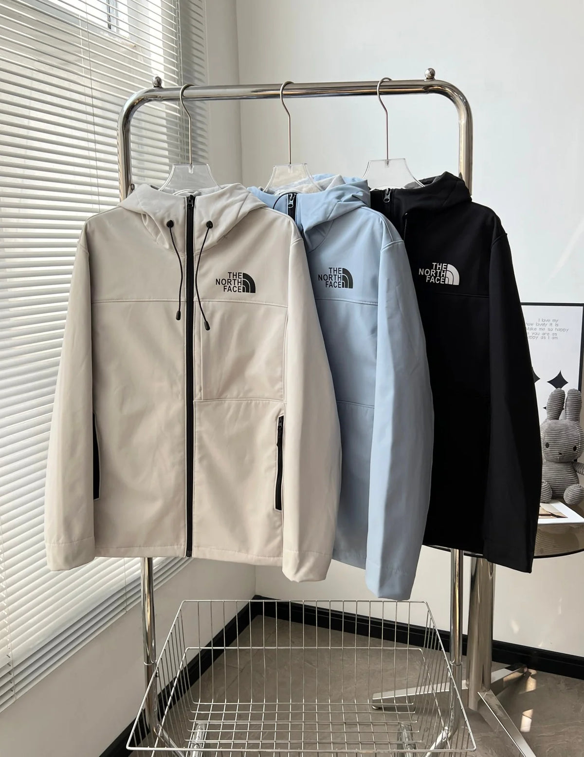 North side jacket, outdoor color blocked soft shell hooded fleece jacket