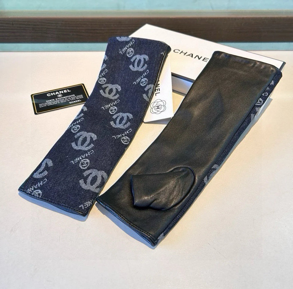 New long denim and sheepskin gloves