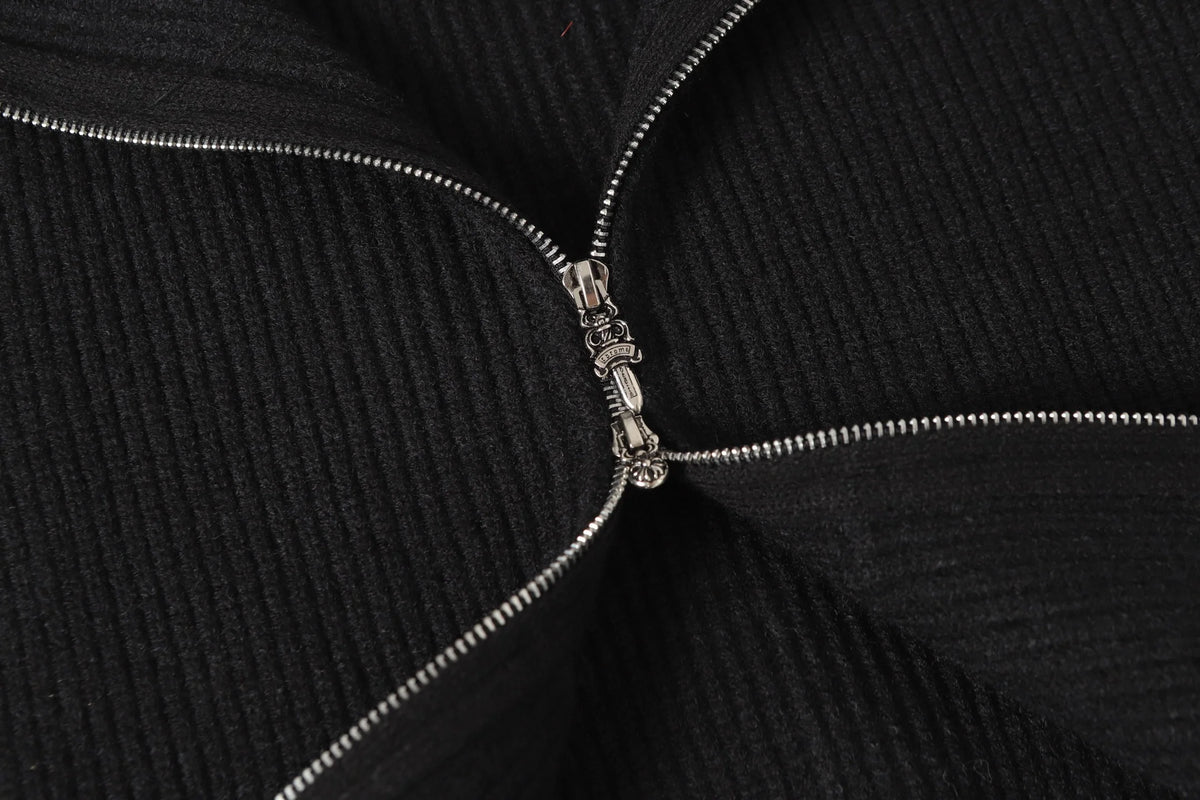 Sanskrit leather embroidery cardigan zipper knitted sweater