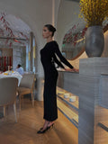 Solid Color Slim Long Sleeve Knitted Long Dress