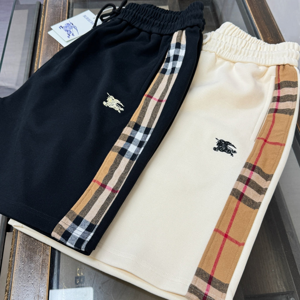 Latest two side checkered patchwork casual shorts