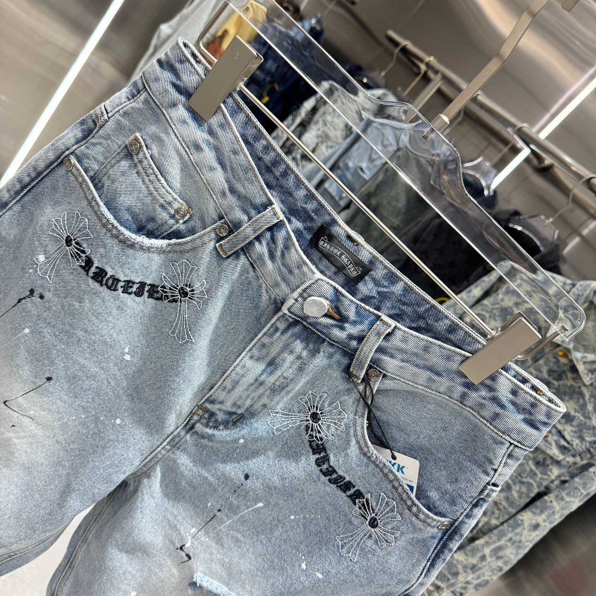 Spring and summer new cross denim shorts made of split leather