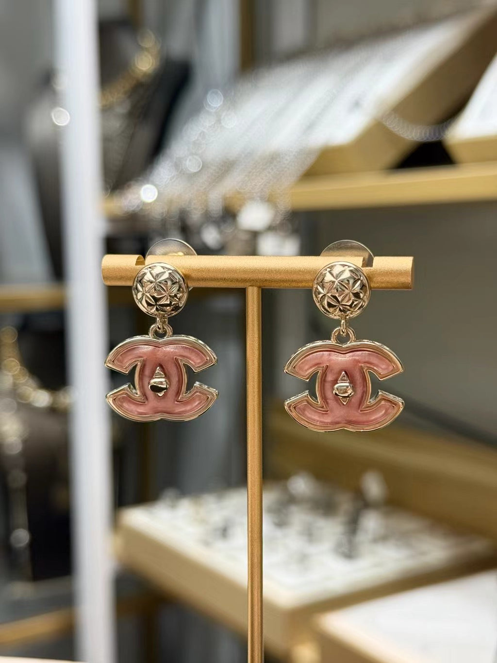 Pink enamel earrings
