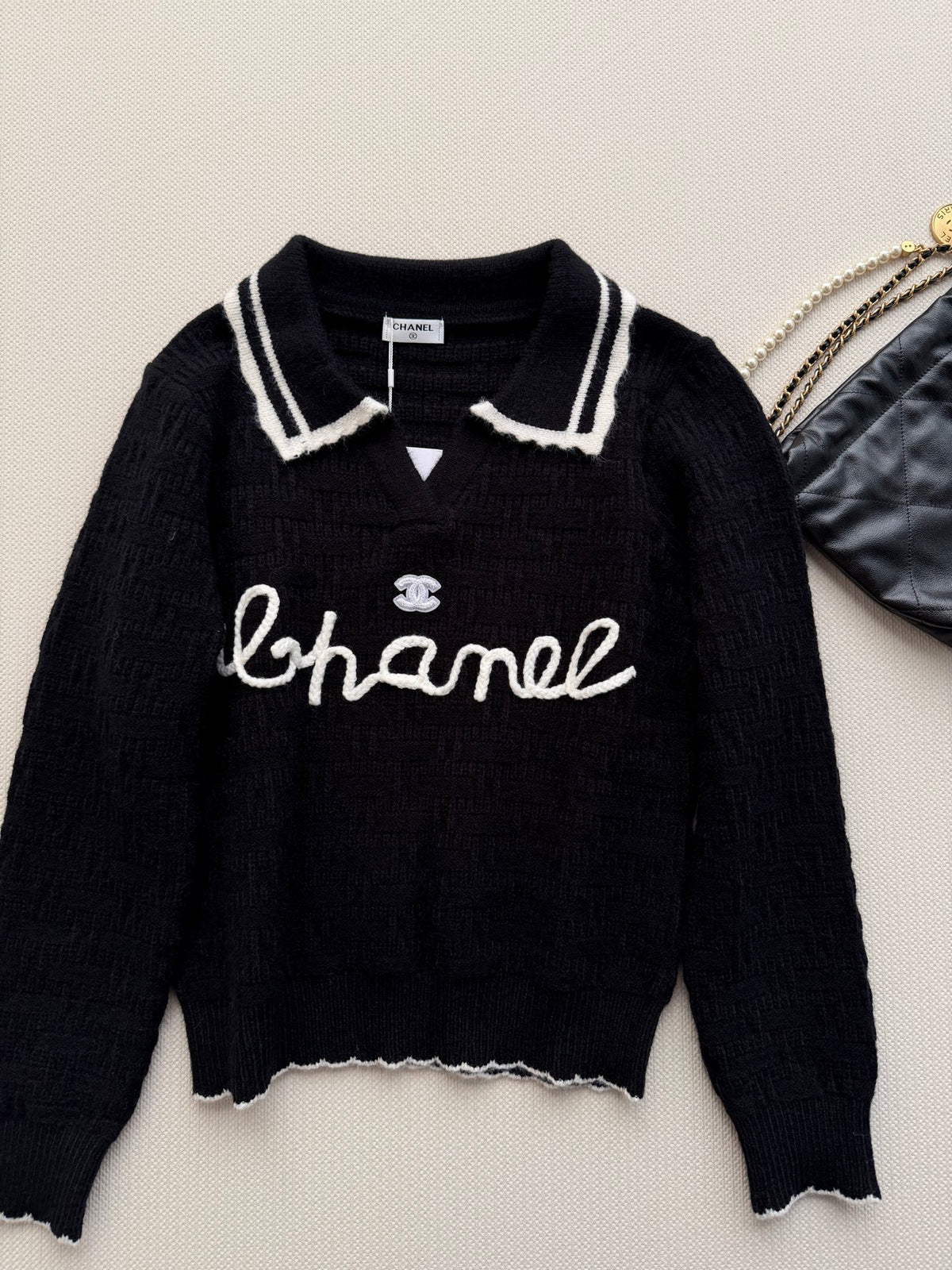 New Letter Embroidered Polo Knit Sweater