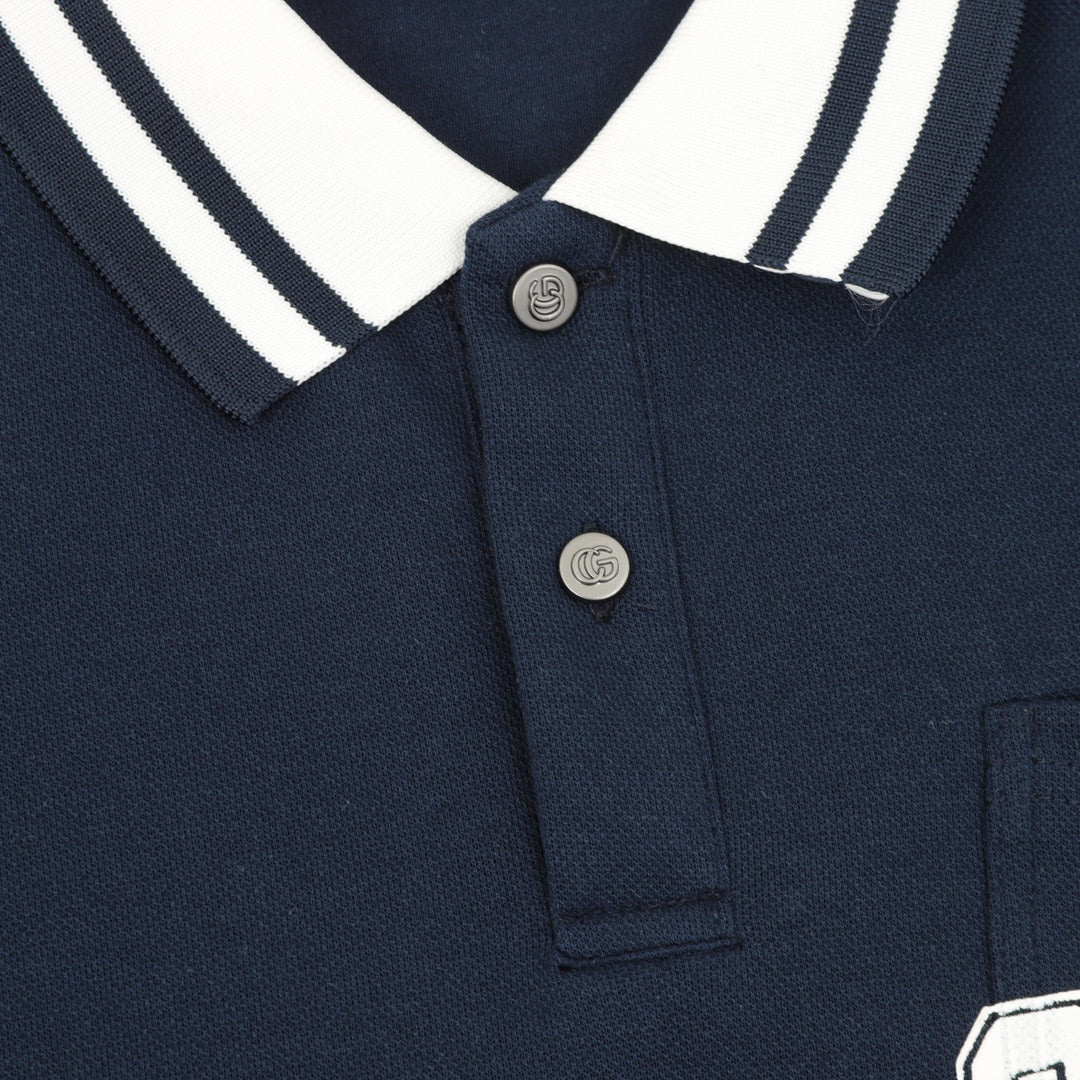 Mother embroidery lapel long sleeved polo shirt