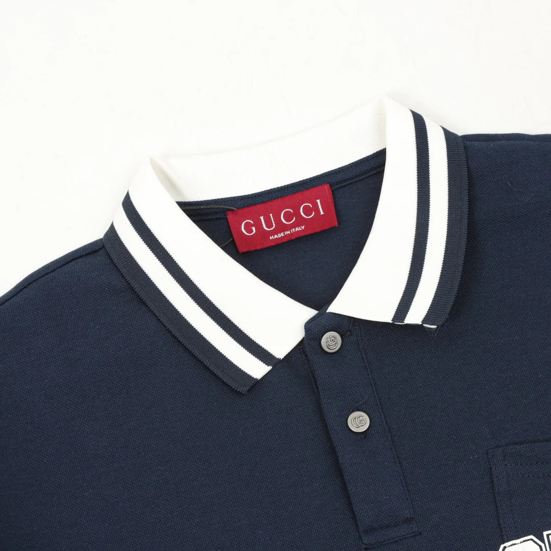 Mother embroidery lapel long sleeved polo shirt