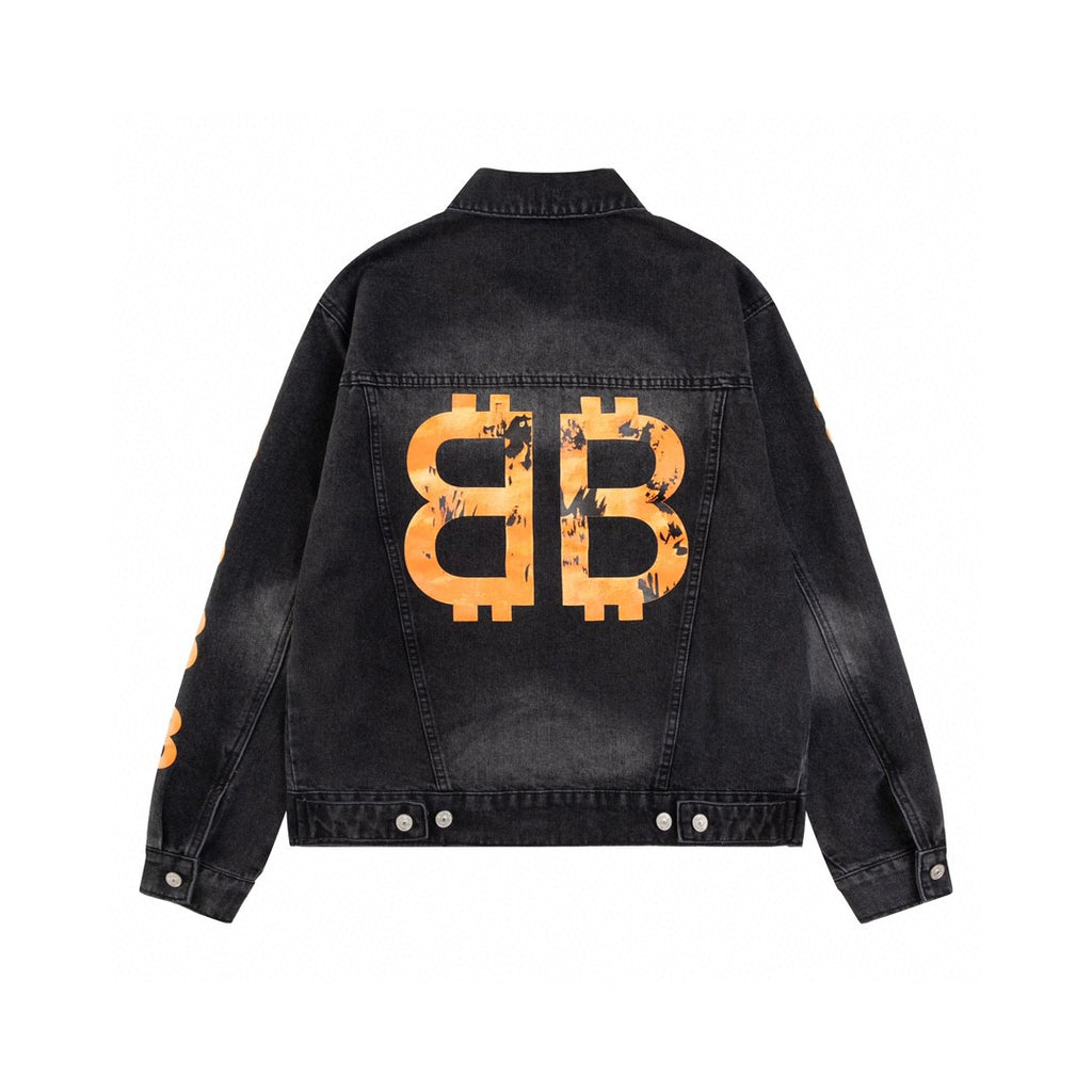 Hand drawn graffiti denim jacket with letters