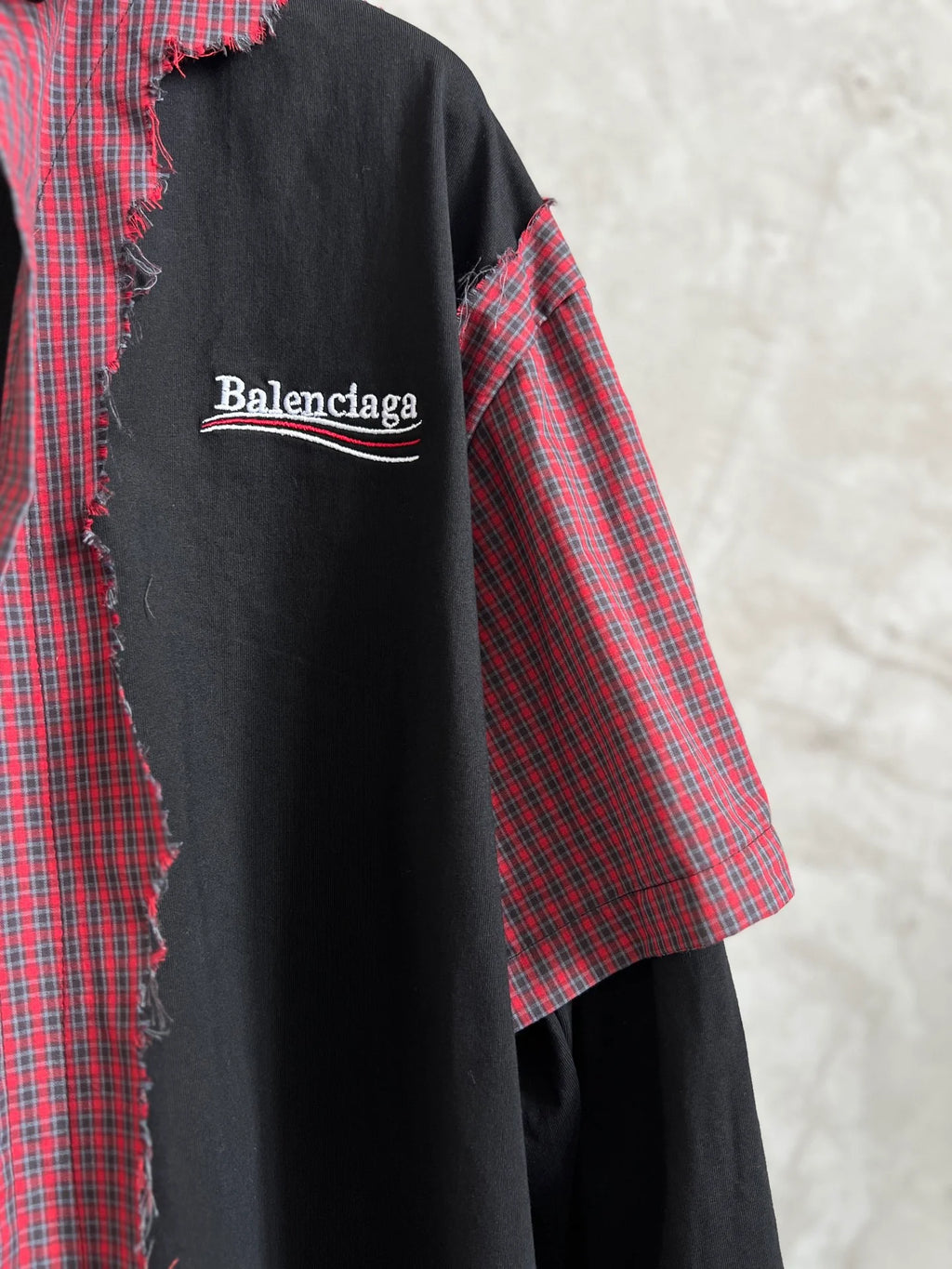 New fake two-piece checkered shirt with spliced long sleeves