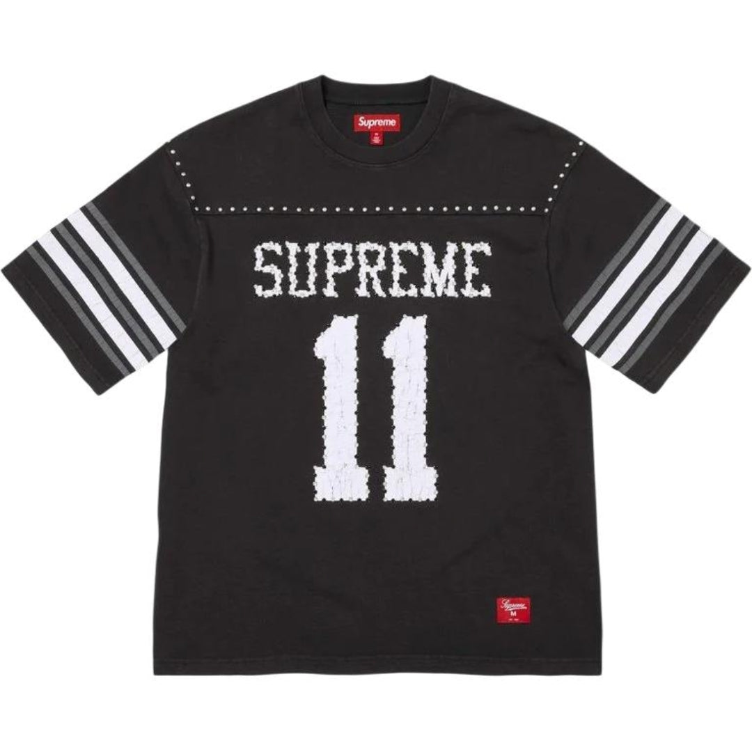 Rivet rhinestone decal letter short sleeved football jacket for both men and women