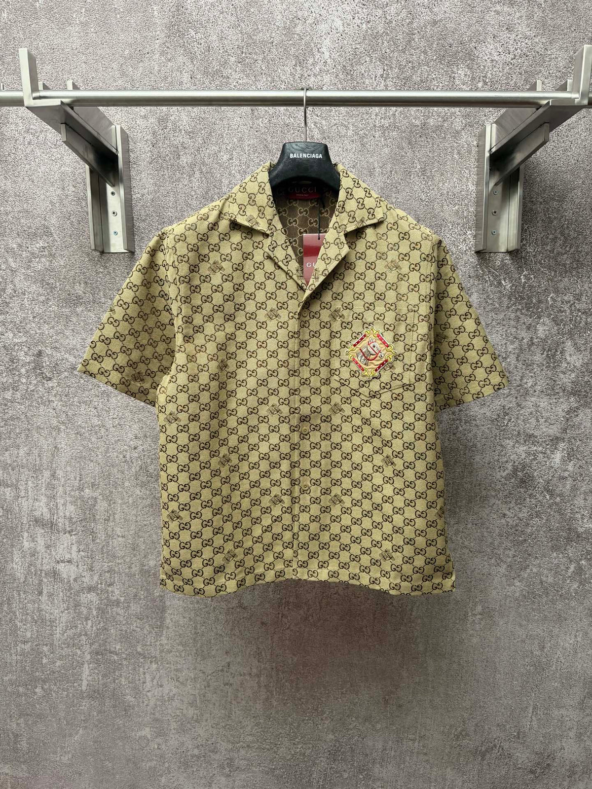 Spring and summer new equestrian embroidery square collar single breasted full printed LOGO short sleeved shirt
