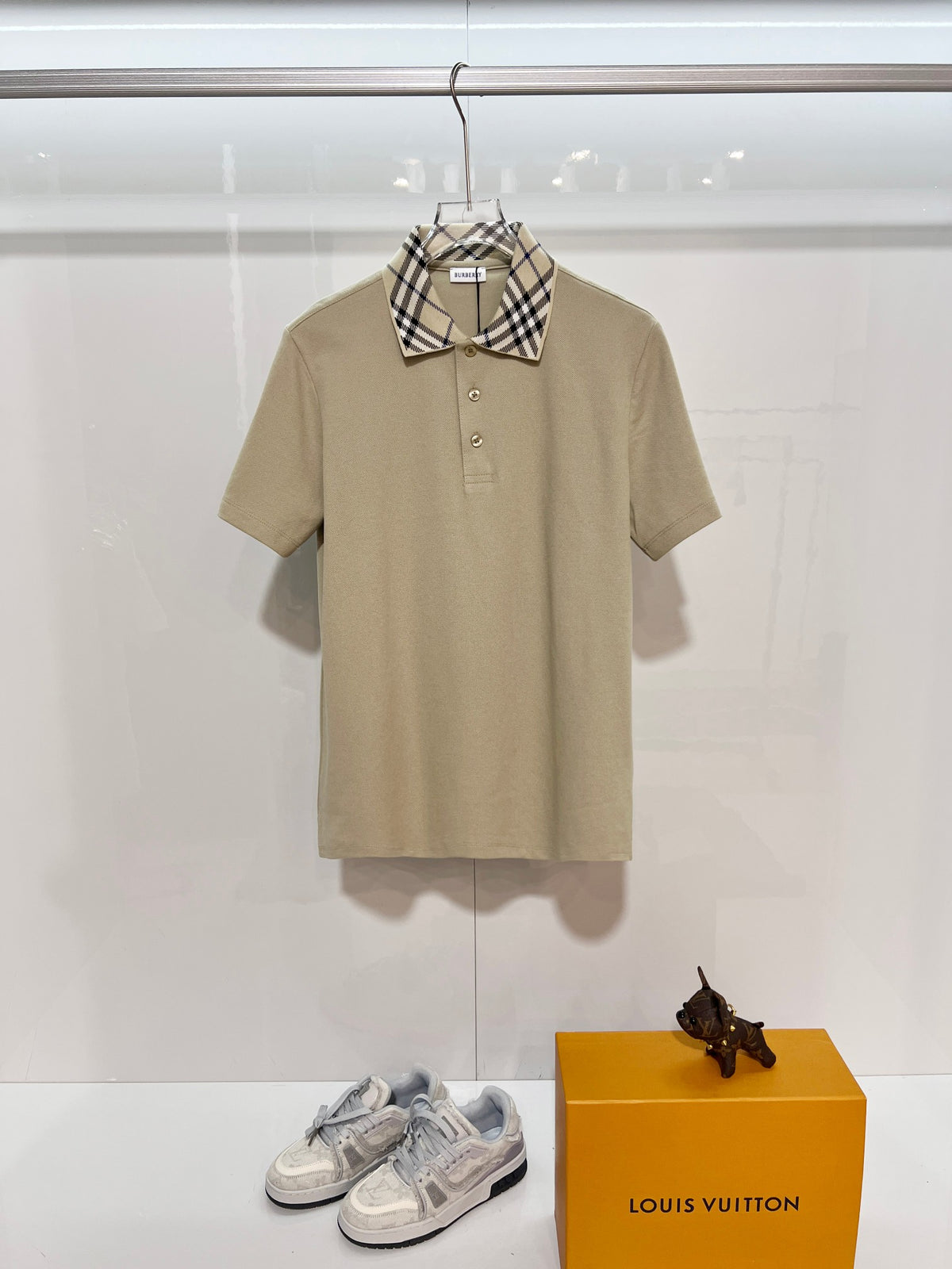 Color blocked flat collar classic plaid collar letter polo shirt