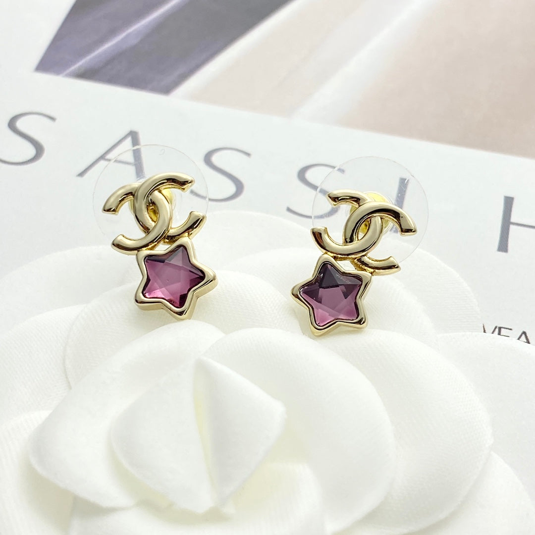 Pink diamond star earrings