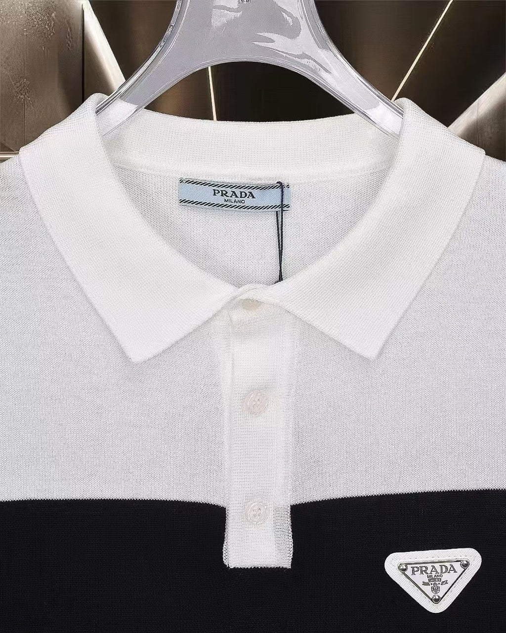 New striped knitted short sleeved polo shirt