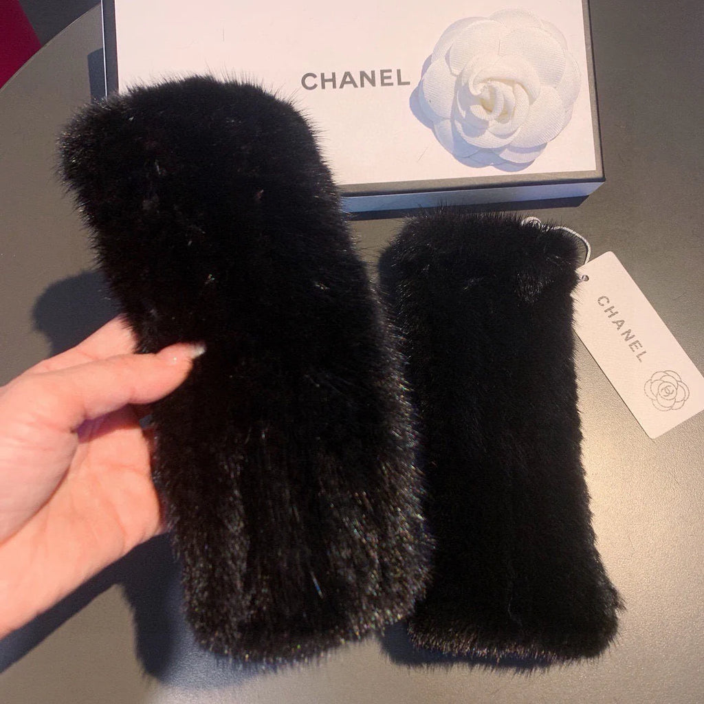 Autumn and winter mink fur exposed finger half cut gloves