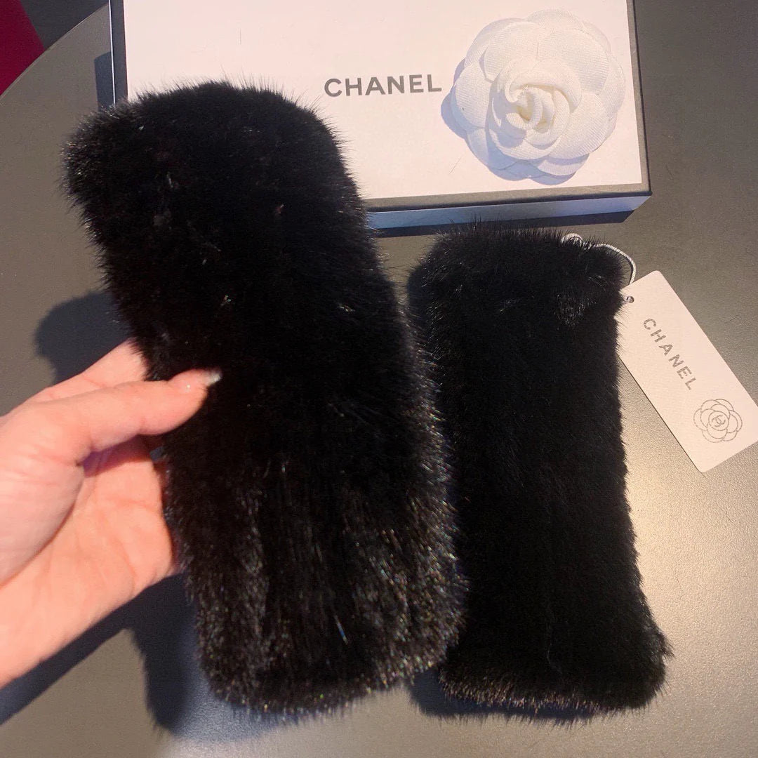 Autumn and winter mink fur exposed finger half cut gloves