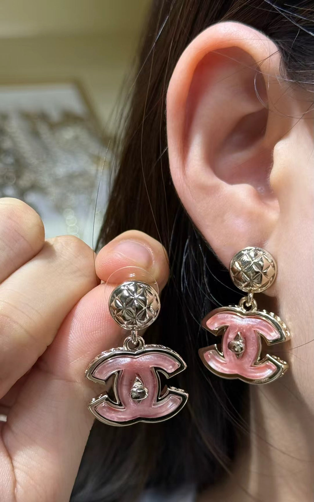Pink enamel earrings