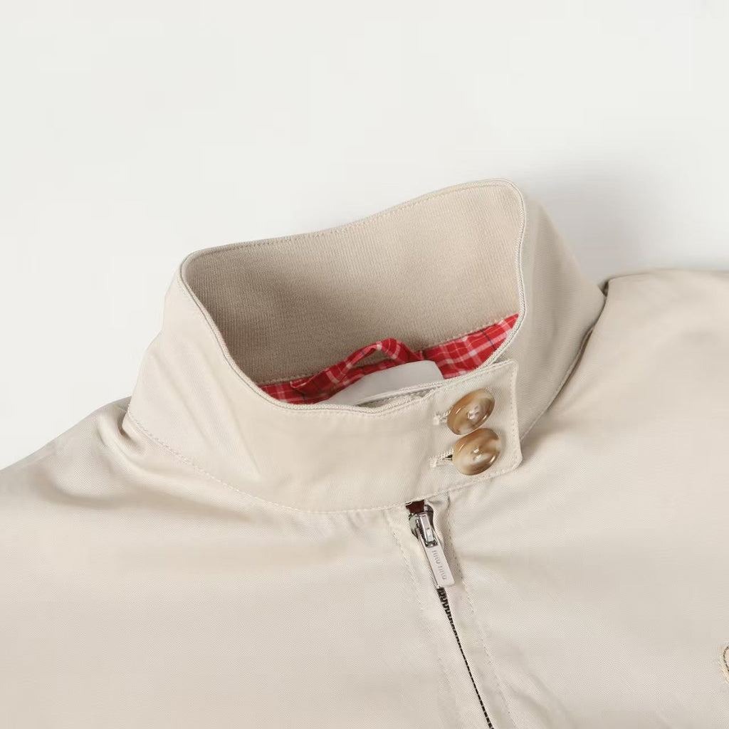 Inner red grid stand up collar jacket jacket