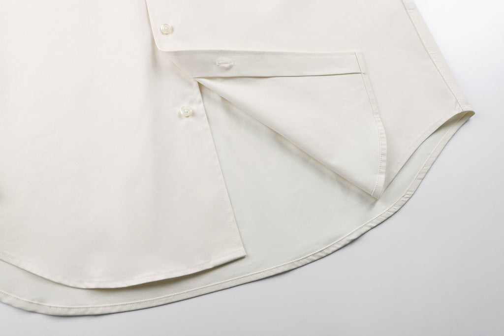 Flip collar embroidered patch pocket cotton long sleeved shirt