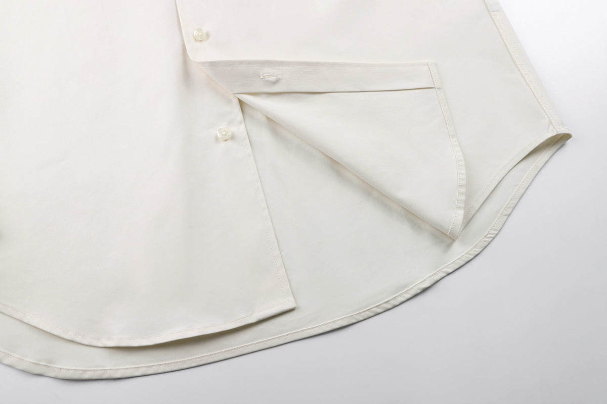 Flip collar embroidered patch pocket cotton long sleeved shirt