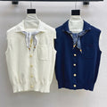 Casual Versatile Sleeveless Vest with Scarf Accent