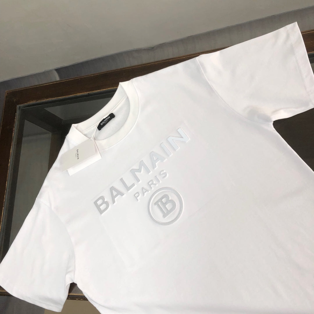 Adhesive printed letter round neck short sleeved T-shirt