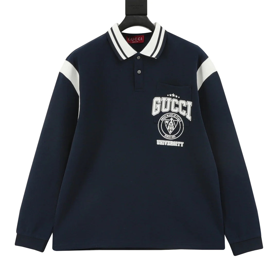 Mother embroidery lapel long sleeved polo shirt