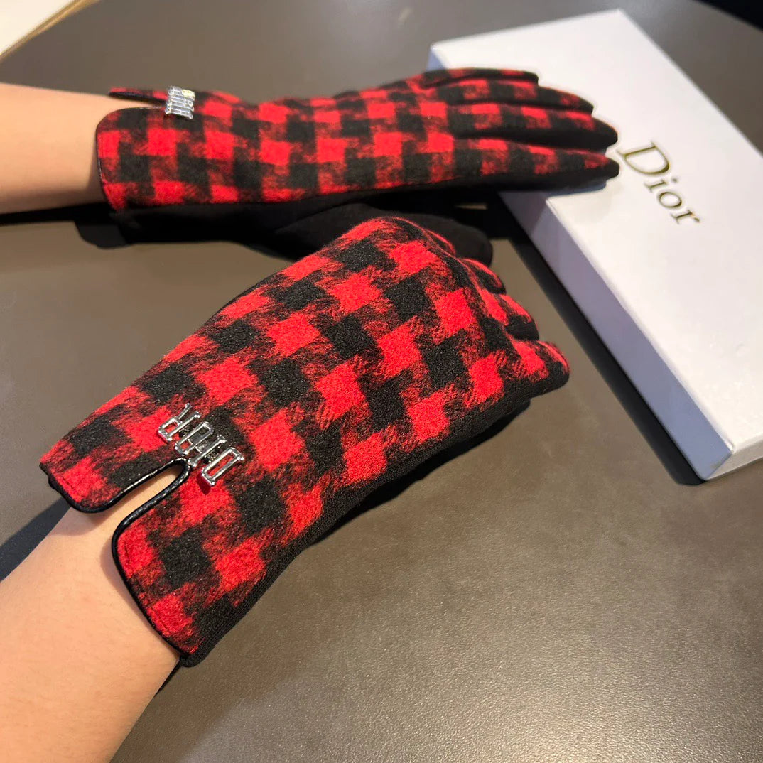 Thousand bird grid wool gloves