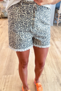 Leopard Print Denim Shorts